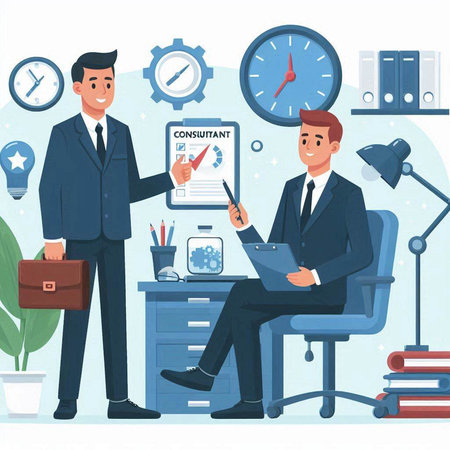 Businessman and manager in office. Vector illustration in flat style.のイラスト素材