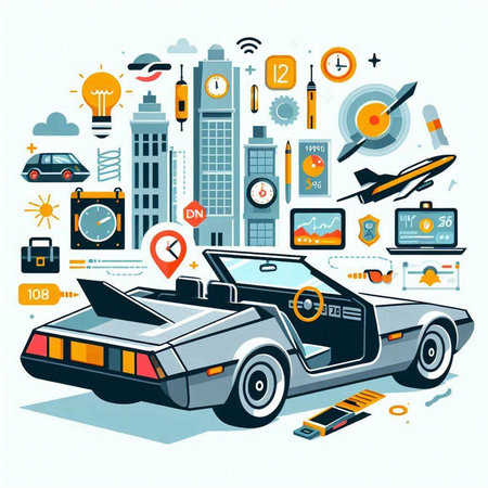 Vector illustration in flat style with gadgets and gadgets. Smart car concept.のイラスト素材