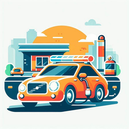 Car on the road in the city. Vector illustration in flat styleのイラスト素材