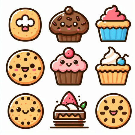 Cupcake icon set. Vector illustration of cupcake icons.のイラスト素材