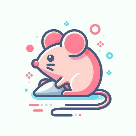 Vector illustration of cute mouse isolated on white background. Line art style design for web, site, advertising, banner, poster, board and print.のイラスト素材