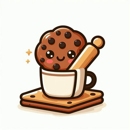 Cute chocolate chip cookie in cup of coffee, vector illustration.のイラスト素材