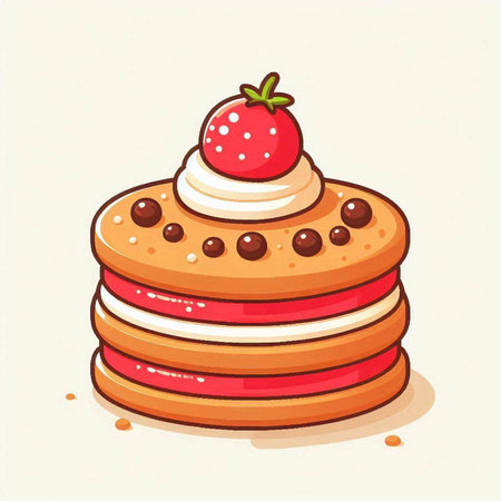 Illustration of a stack of chocolate pancakes with strawberry on a white backgroundのイラスト素材