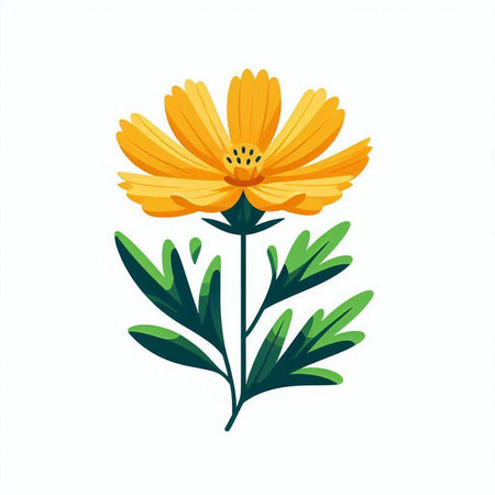Bright yellow flower on a white background. Vector illustration in a flat style.のイラスト素材