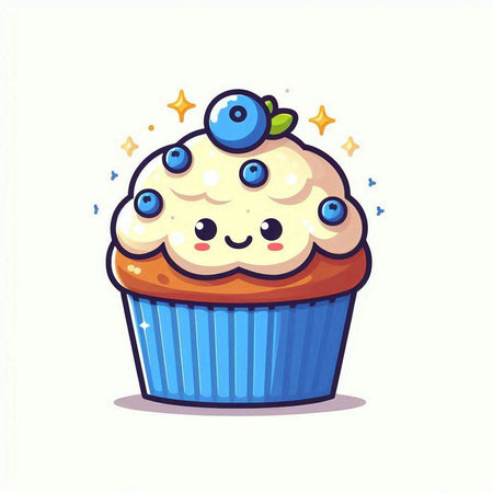 Cute cupcake with blueberry on white background. vector illustrationのイラスト素材