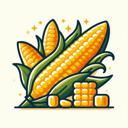 Illustration of fresh corn on the cob with leaves. Vector illustrationのイラスト素材