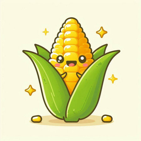 Cute corn character vector illustration. Cute cartoon corn character.のイラスト素材