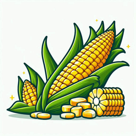 Illustration of a fresh corn on a white background. Vector illustrationのイラスト素材