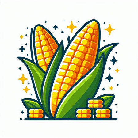 Corn icon isolated on white background. Cute cartoon style vector illustration.のイラスト素材