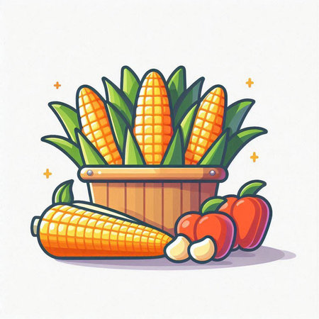Illustration of corn in a basket on a white background - vectorのイラスト素材