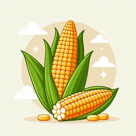 Corn on the cob with leaves. Vector illustration in a flat style.のイラスト素材