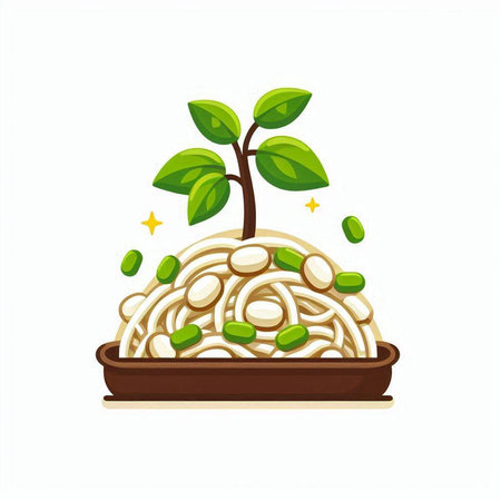 Rice noodles with sprout. Vector illustration isolated on white background.のイラスト素材