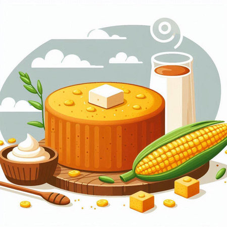 Illustration of a Sweet Corn Pie with Milk and Cornflakesのイラスト素材