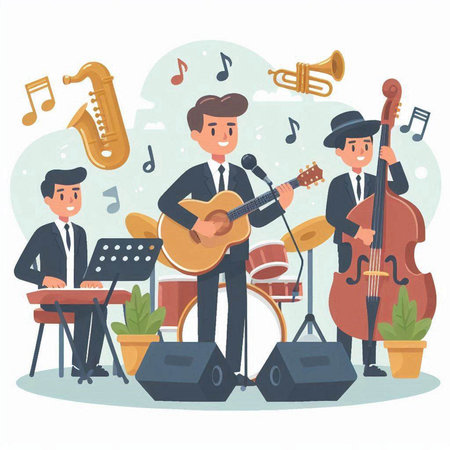 Musical band. Vector illustration in flat style. Music band.のイラスト素材