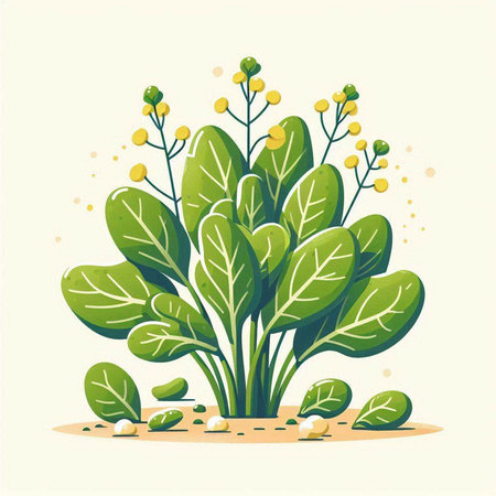 Vector illustration of a green spinach plant in a flat style on a light background.のイラスト素材