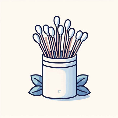 Cotton swabs in a jar. Vector illustration in cartoon style.のイラスト素材