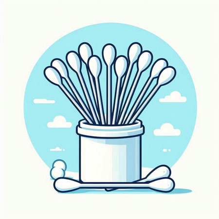 Cotton swabs and cotton buds in a vase. Vector illustration.のイラスト素材