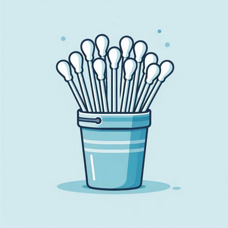 Cotton swabs in a bucket on a blue background. Vector illustration.のイラスト素材