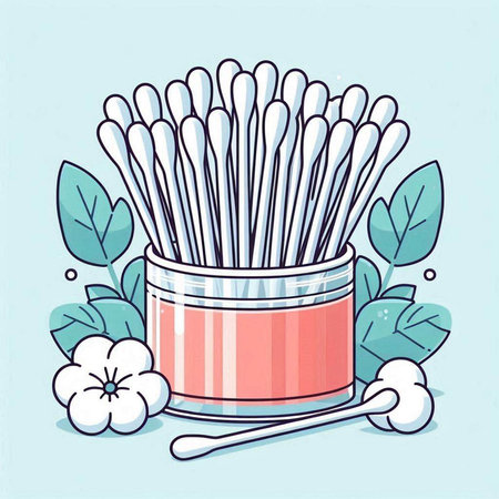 Cotton swabs in a jar and a flower. Vector illustration.のイラスト素材