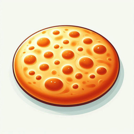 Illustration of a round cheese with holes in the middle on a white backgroundのイラスト素材