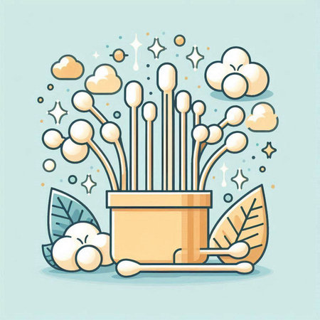 Cotton wool in a pot. Vector illustration in flat style.のイラスト素材