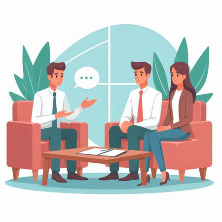Business people sitting in armchairs and talking to each other. Vector illustration.のイラスト素材
