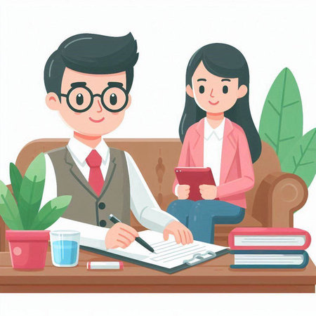Business people working in office. Vector illustration in a flat style.のイラスト素材