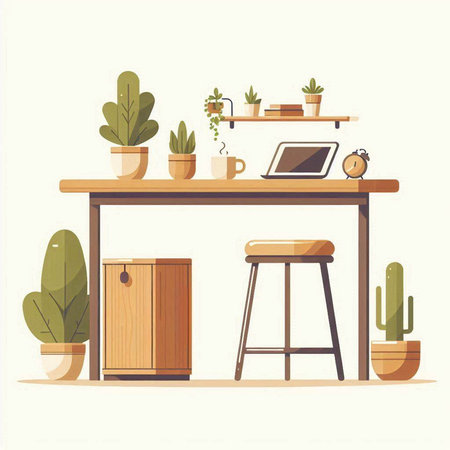 Vector illustration of home office workspace. Furniture in flat style.のイラスト素材