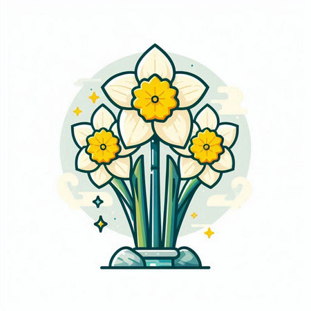 Narcissus flowers in a vase. Vector illustration.のイラスト素材