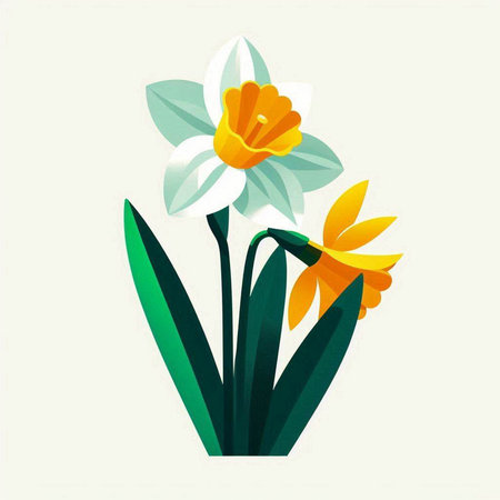 Narcissus flowers, vector illustration. Flat design style.のイラスト素材
