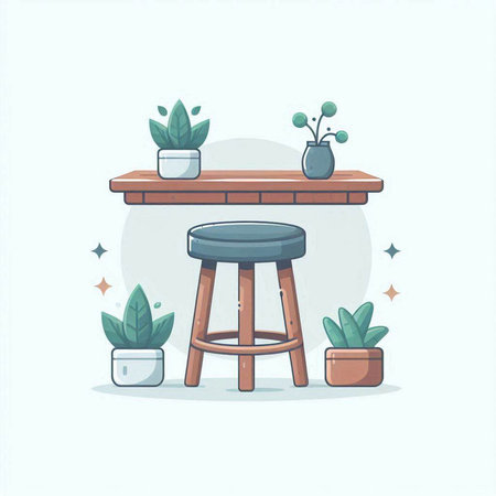 Coffee table with potted plants. Vector illustration in flat styleのイラスト素材