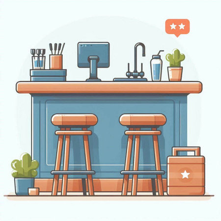Bar counter and bar stools in flat style. Vector illustration.のイラスト素材
