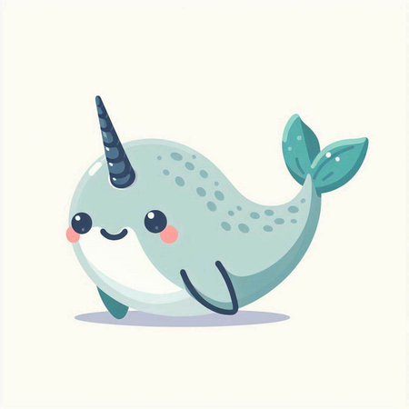 Cute cartoon narwhal isolated on white background. Vector illustration.のイラスト素材