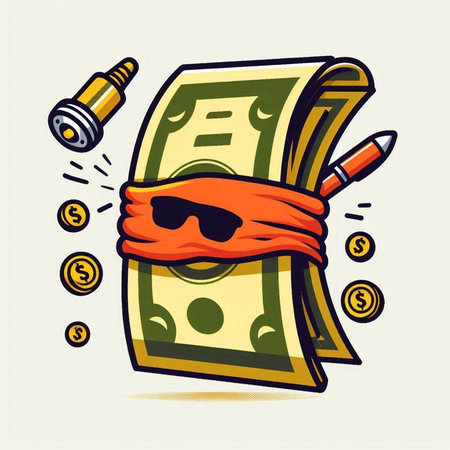 Cartoon illustration of money with bandage and gun. Vector illustration.のイラスト素材