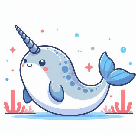 Cute narwhal. Vector illustration of a cute narwhal.のイラスト素材
