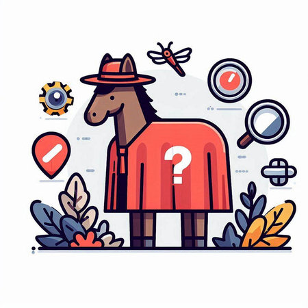 Vector illustration of a horse in a hat with a question mark.のイラスト素材