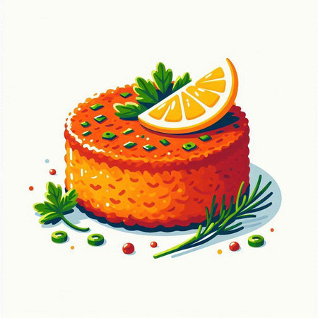 Orange cake with lemon and herbs on a white background. Vector illustration.のイラスト素材