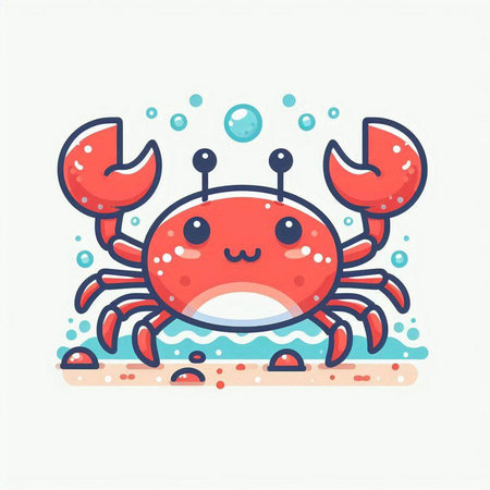 Cute crab cartoon vector illustration. Cute crab mascot character.のイラスト素材