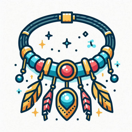 Boho style dreamcatcher with feathers and beads. Vector illustration.のイラスト素材