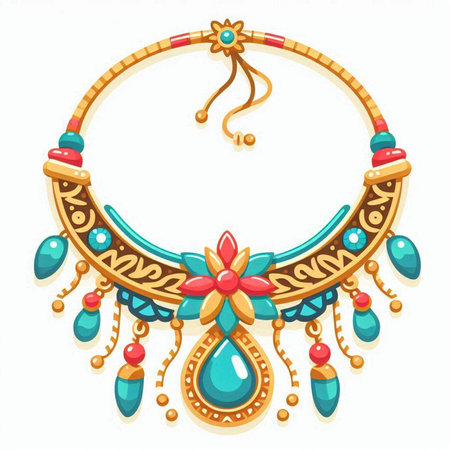 Beaded necklace with beads and earrings. Vector illustration for your designのイラスト素材