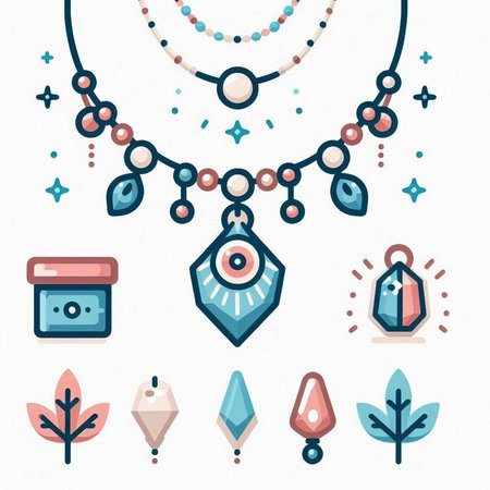 Necklace set. Hand drawn vector illustration in flat style.のイラスト素材