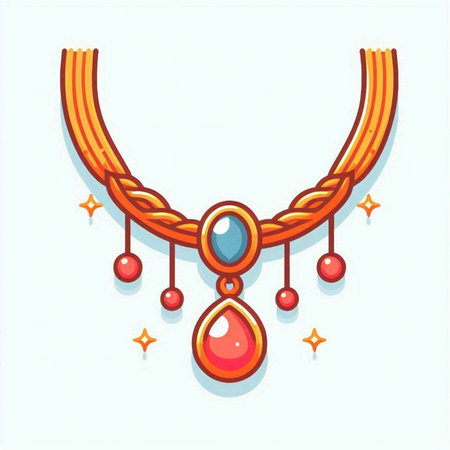 Necklace with precious stones. Vector illustration in flat style.のイラスト素材