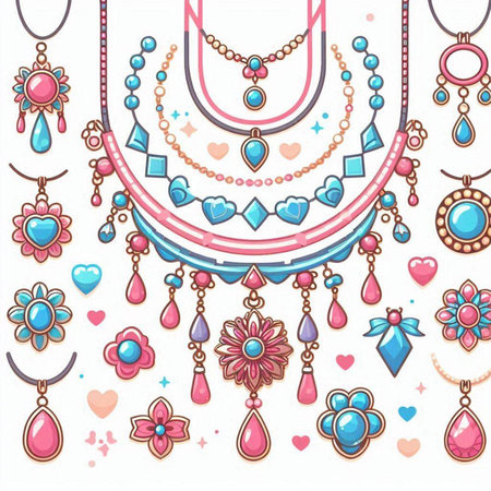 Jewelry set with precious stones and pendants. Vector illustrationのイラスト素材