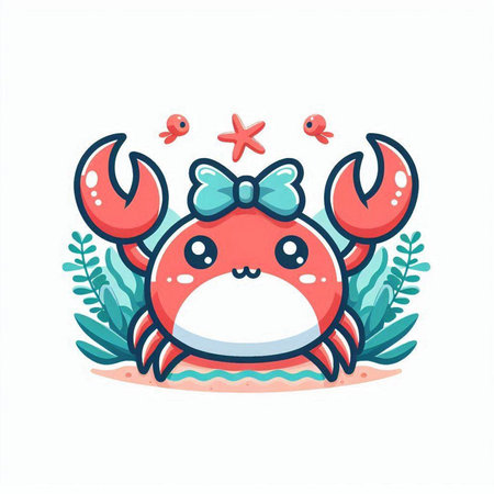 Cute cartoon crab. Vector illustration. Isolated on white background.のイラスト素材