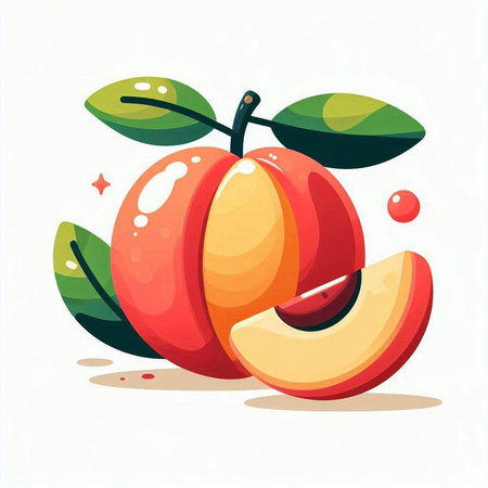 Peach vector illustration. Fresh juicy fruit isolated on white background.のイラスト素材