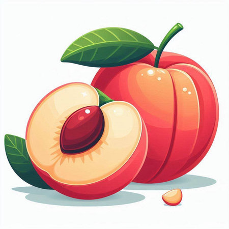 Peach fruit with leaves on a white background. Vector illustration.のイラスト素材