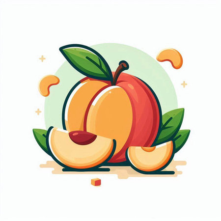 Peach fruit icon. Vector illustration in flat style isolated on white background.のイラスト素材