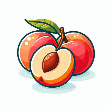 Peach fruit vector illustration. Isolated peach on white background.のイラスト素材