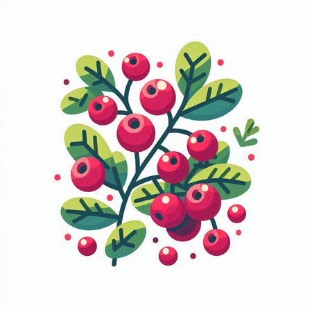 Christmas tree branch with red berries and green leaves. Vector illustration.のイラスト素材