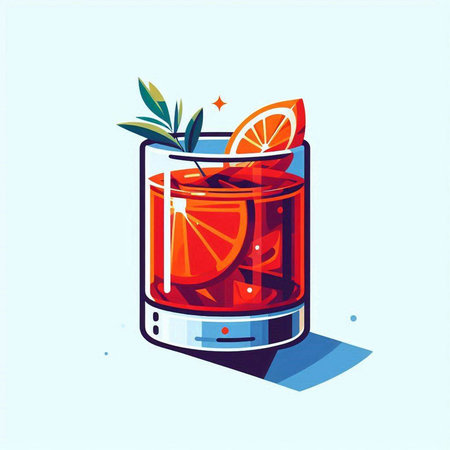 Cocktail with orange and ice in a glass. Vector illustration.のイラスト素材